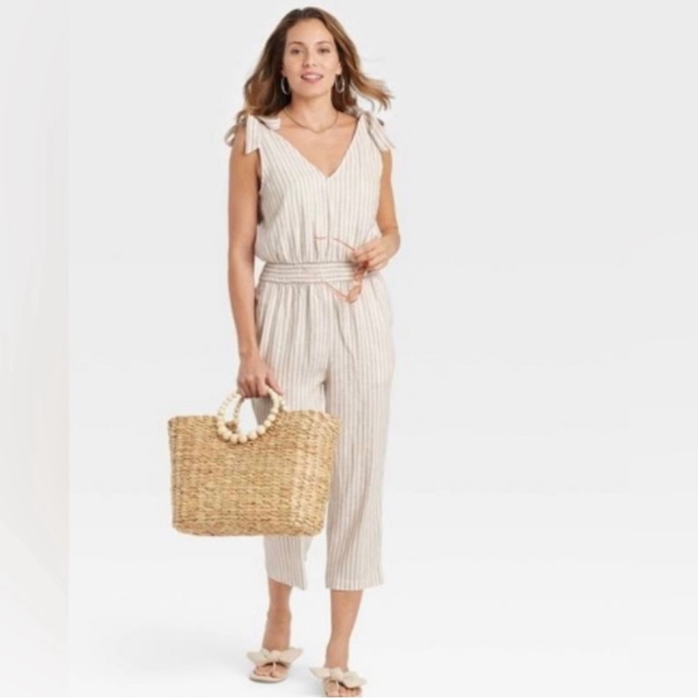 NWT A New Day Tie-Shoulder V-neck Striped Jumpsuit